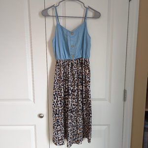 Iffei Blue Leopard Strappy Dress
